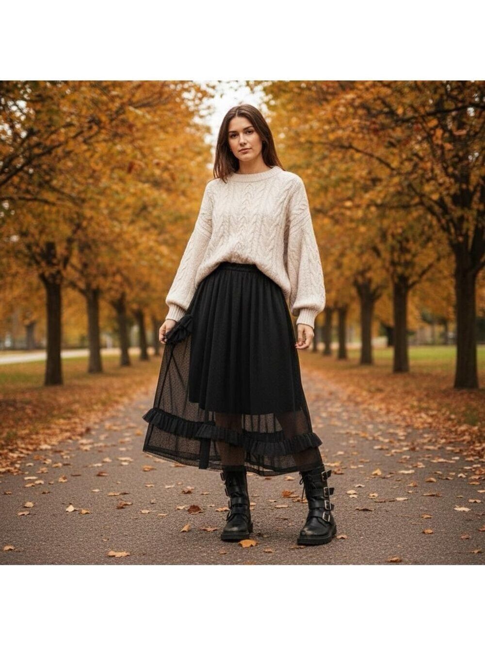 Corey Lynn Calter Black Sheer Tulle Taffeta Full Midi Skirt ruffle Whimsigoth S